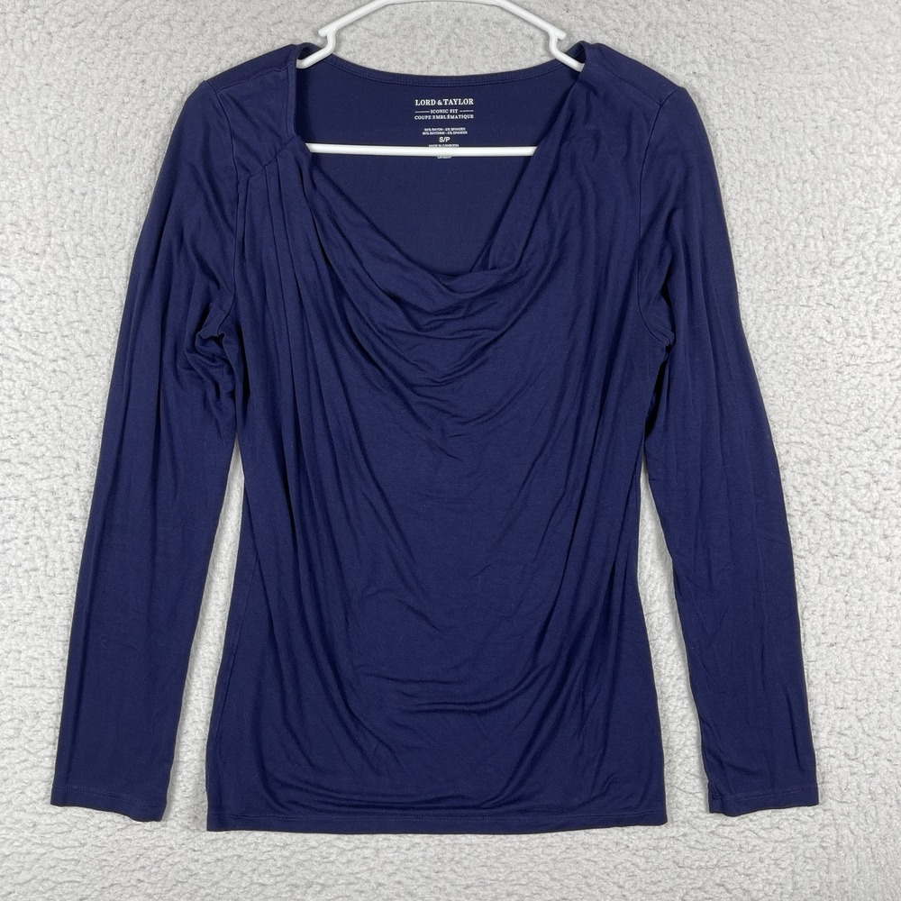 Lord & Taylor Shirt Womens Small Blue Iconic Drape‎ Scoop Stretch Casual Mature